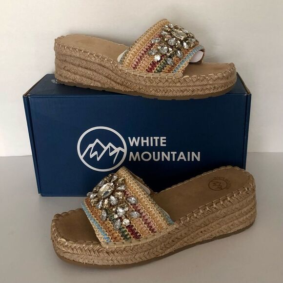 White Mountain Shoes - White Mountain Stitch Platform Wedge Espadrille Sandals NWT Size 8.5 Bohemian